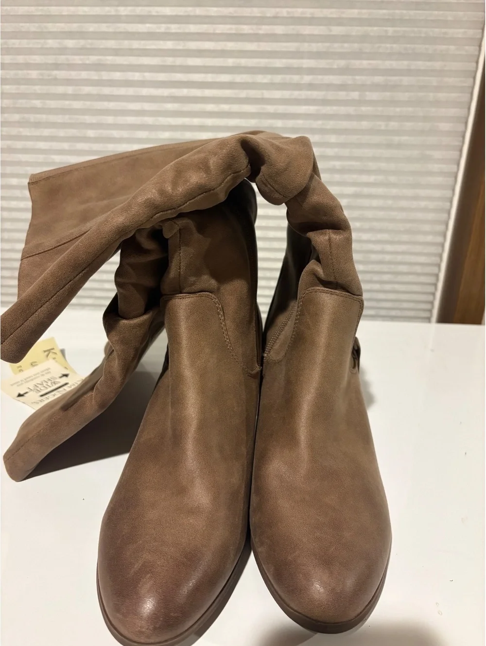 NWT Kim Rogers Women's Wide Shaft Tan Knee-High Boots Buckle Detail Size 9.5 M